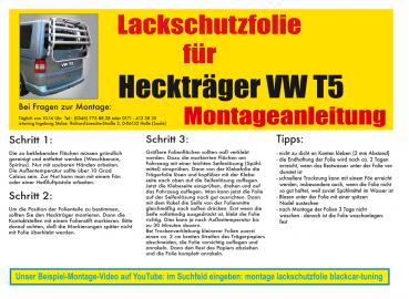 Lackschutzfolie Set universal transparent für Heckträger Fahrradträger VW T6